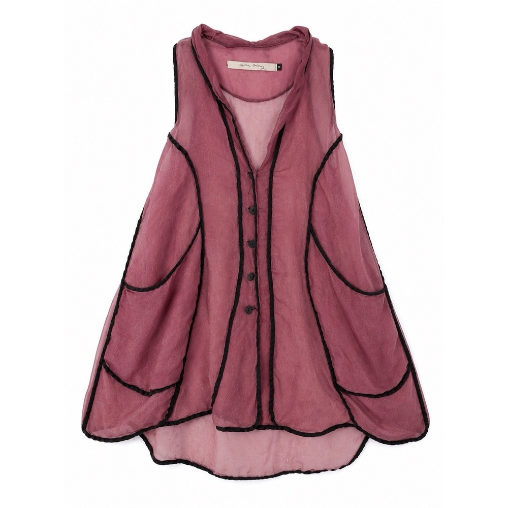 Cynthia Ashby 100% Silk Sheer Organza Lagenlook Artsy Vest dusty Mauve Plum Med.
